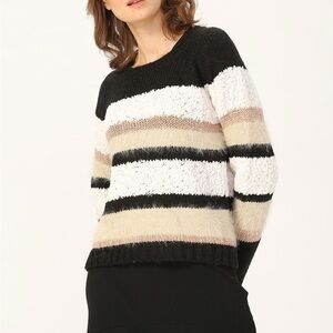 Only Women's Black, White, and Beige Striped Sweater